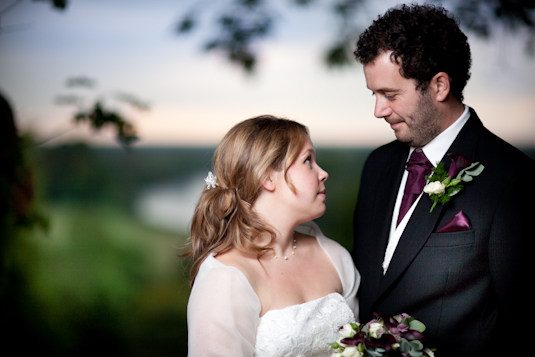 Claire and Derrick overlooking the River Thames at dusk, wedding portrait by Mat Smith Photography, Richmond