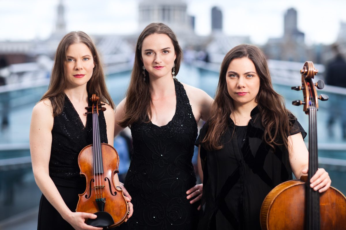 Lawson Trio on Millennium Bridge over the Thames, portrait by Mat Smith Photography, London