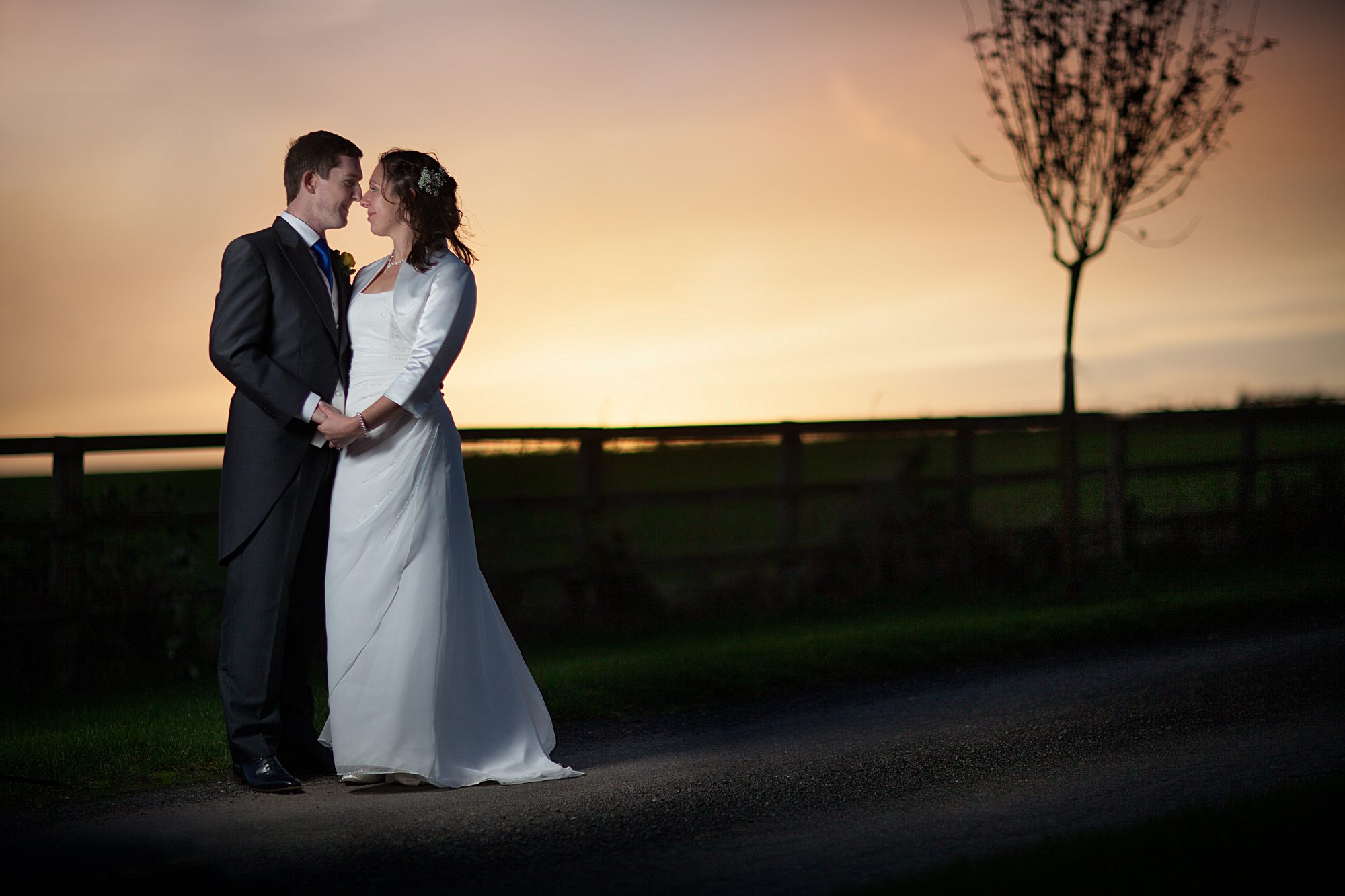 Classic Autumn Sunset Wedding Portrait - Nick and Carly - Notley Tythe Barn Long Crendon - Mat Smith Photography