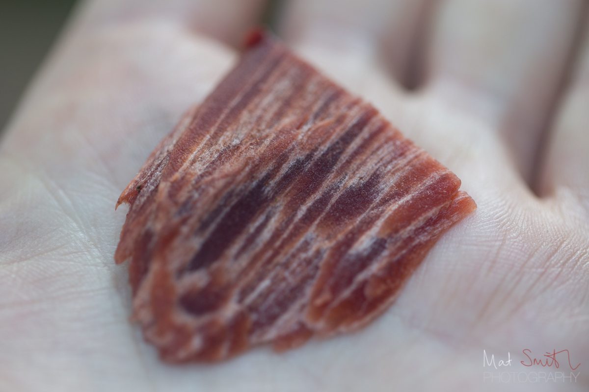 Sliced beefsteak mushroom that looks like pancetta
