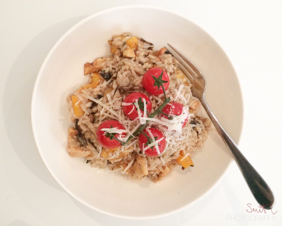 Wild mushroom and butternut squash risotto made with New Forest finds