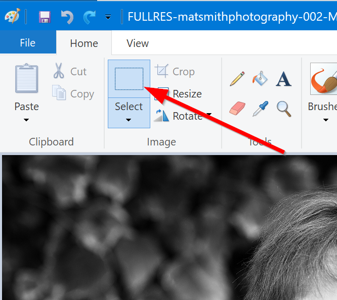 Screenshot of the Select tool on the Home tab in Microsoft Paint