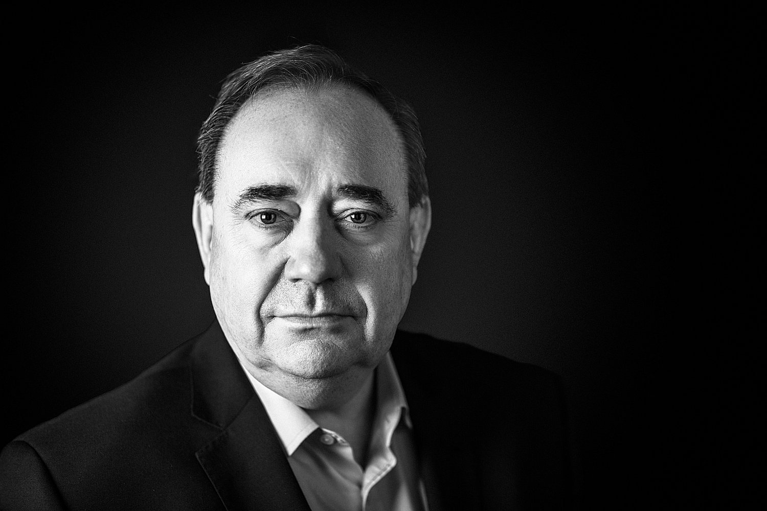Alex Salmond, former First Minister of Scotland, in black and white